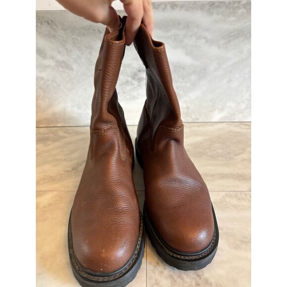 Texas Steer Men’s Brown Leather Work Western Boots Oil Resistant Size 9 Pull On - Picture 2 of 8